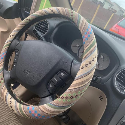Boho Steering Wheel Cover for Women Men Baja Blanket Enthic Car Steering Wheel Cover Ethnic Car SUV Wheel Protector, Breathable, Anti-Slip, Odorless, Universal Fit 14.5-15 Inch
