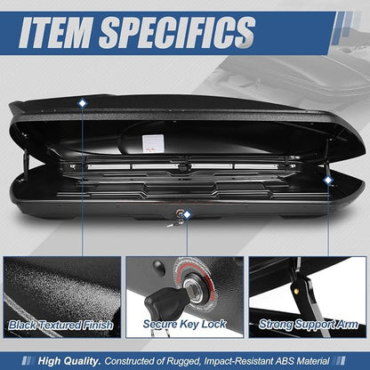 Auto Dynasty Hard Shell Roof Top Mount Car Storage Travel Luggage Box Cargo Carrier with Security Keys, 80 (L) x 30 (W) x 13 (H) Inches, Capacity 110 Pounds, 15 Cubic Feet, Textured Black