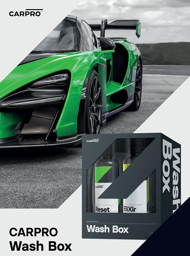 CARPRO Wash Box - 5 Products: Elixir, Reset, Microfiber Mitt, DHydrate Drying Towel & 2 Face No Lint Towel - Everything to Clean Your Car All Season Long, 16 Treatments