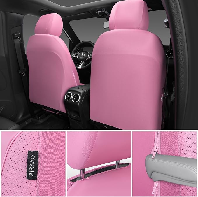 CAR PASS 3D Foam PU Leather Car Seat Covers, Universal Seat Covers Full Sets for Trucks SUV Sedan Automotive Seat Covers Armrest Airbag Compatible Waterproof Comfortable Faux Nappa Leather All Pink