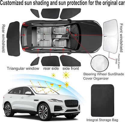TINGLU Window Shades 8PCS for Jaguar F-Pace 2016-2025 2026 Accessories Car Side Full Windows Rear Triangular Windshield Sun Shade Sun UV Rays & Privacy Protection for Camping,Napping