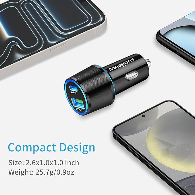 67.5W Car Charger USB C Super Fast Charging, 45W USBC & QC3.0 Port Plug for iPhone 17 Pro Max/Air/16/15/iPad, Samsung S26/S25 Android Cell Phone, Dual 12V Cigarette Lighter Adapter + 8 ft Type C Cable