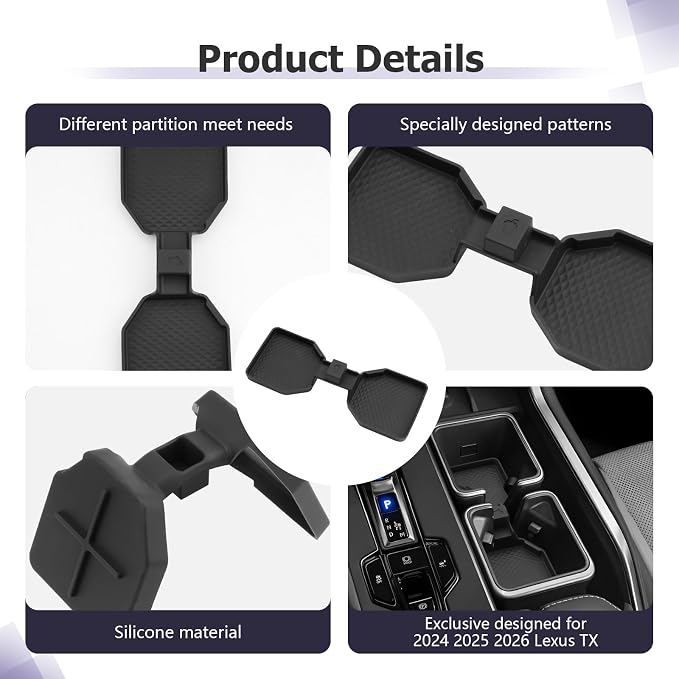 LUWU 2025 2026 TX350 Center Console Cup Holder Compatible with 2024 2025 2026 Lexus TX350/TX500/TX550 Accessories Premium Silicone Cup Holder Mat Spill-Proof, Easy Install & Clean, Black