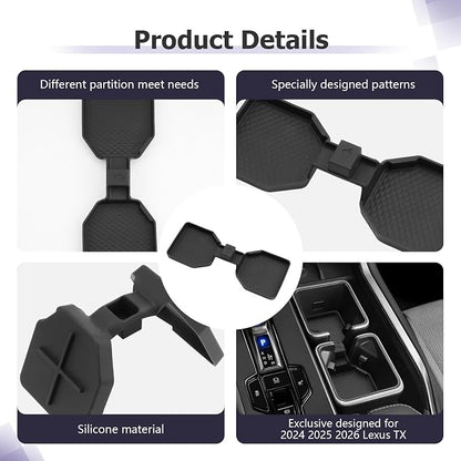 LUWU 2025 2026 TX350 Center Console Cup Holder Compatible with 2024 2025 2026 Lexus TX350/TX500/TX550 Accessories Premium Silicone Cup Holder Mat Spill-Proof, Easy Install & Clean, Black