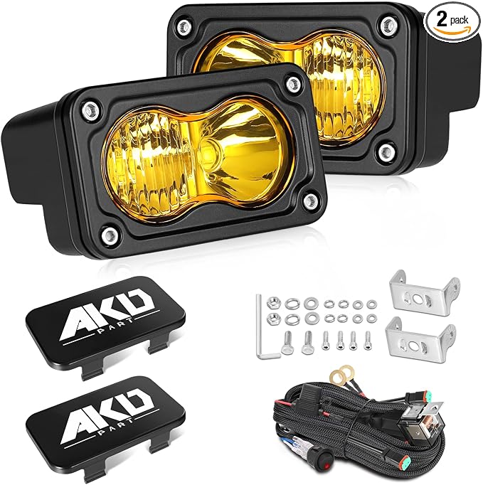 Yellow LED Pods with Wiring Harness & Black Covers 3" 40W CREE LED Ditch Lights Spot Flood Combo Fog Lights Yellow Chase Head Light for Trucks Motorcycle SUV UTV ATV Dirt Bike