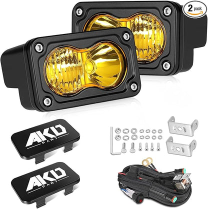 Yellow LED Pods with Wiring Harness & Black Covers 3" 40W CREE LED Ditch Lights Spot Flood Combo Fog Lights Yellow Chase Head Light for Trucks Motorcycle SUV UTV ATV Dirt Bike