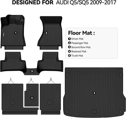 Floor Mats for 2009-2017 Audi Q5/SQ5, Trunk Mat and Backrest Mat All Weather TPE Protector for Audi Q5/SQ5 Accessories