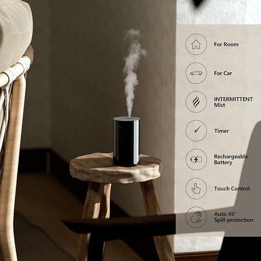 Airversa Waterless Essential Oil Diffuser Starter Kit with 2x20mL Hotel Fragrance Oils, Cordless Nebulizer for Car Home Office, Up to 600 sq ft, Mist/Timer Settings, Baterry Operated, AN8Kit-B, White