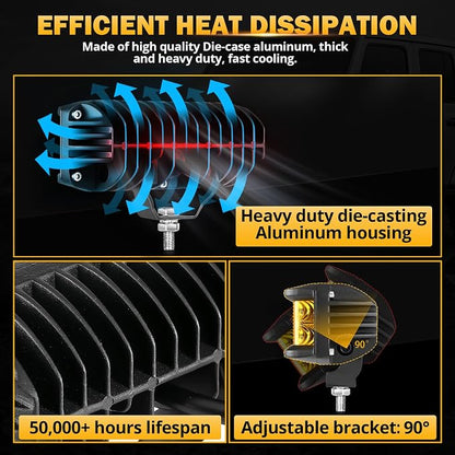 Auxbeam 5inch 68W Amber Fog Light Side Shooter LED Bar with Golden Yellow Spot Flood Combo Beam, Waterproof Offroad Fog Light for UTV ATV Jeep Wrangler Motor Truck Boat
