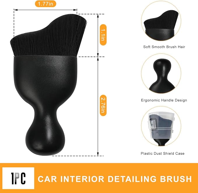 Car Interior Detailing Brush, Curved Car Interior Cleaning Brush with Ultra Soft Bristles & Dust Cover, Scratch-Free Auto Dusting Brushes for Dashboard AC Vent Leather (Black)