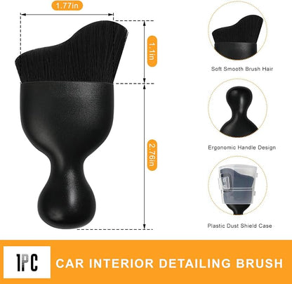 Car Interior Detailing Brush, Curved Car Interior Cleaning Brush with Ultra Soft Bristles & Dust Cover, Scratch-Free Auto Dusting Brushes for Dashboard AC Vent Leather (Black)