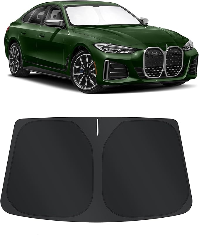 TINGLU Sun Shade for BMW i4 M50 2022-2024 2025 Accessories Windshield Sun Shade Window Shade UV Rays Protection Sun Visor Cover with Steering Wheel Sunshade Storage Bag