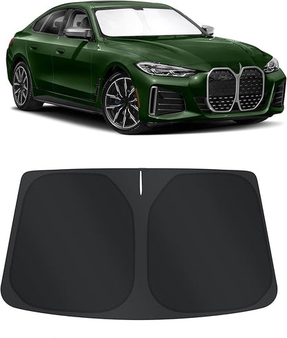 TINGLU Sun Shade for BMW i4 M50 2022-2024 2025 Accessories Windshield Sun Shade Window Shade UV Rays Protection Sun Visor Cover with Steering Wheel Sunshade Storage Bag