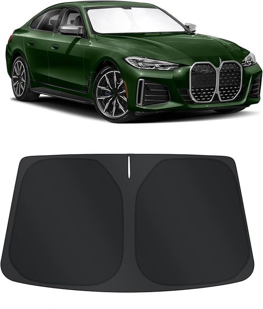 TINGLU Sun Shade for BMW i4 M50 2022-2024 2025 Accessories Windshield Sun Shade Window Shade UV Rays Protection Sun Visor Cover with Steering Wheel Sunshade Storage Bag
