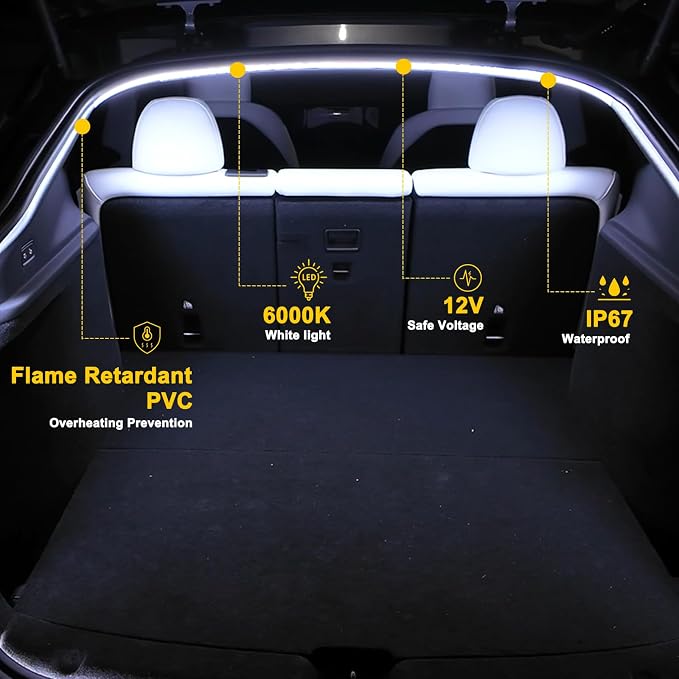 Tlyard Trunk LED Lights Strip for Tesla Model Y Juniper 2025 2026 Back Interior Frunk Lightning Waterproof &High Brightness Strip for Tesla Model Y Accessories