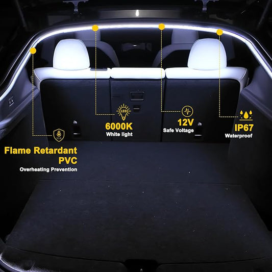 Tlyard Trunk LED Lights Strip for Tesla Model Y Juniper 2025 2026 Back Interior Frunk Lightning Waterproof &High Brightness Strip for Tesla Model Y Accessories