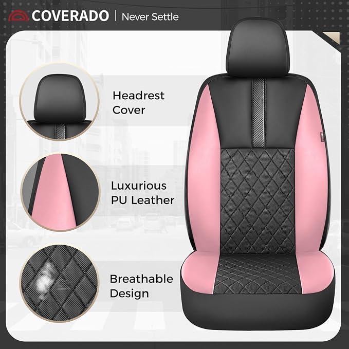 Coverado Car Seat Covers Full Set, Automotive Front and Rear Seat Covers with Backrest, Nappa Leather Car Seat Protectors Waterproof, Universal for Most Vehicles