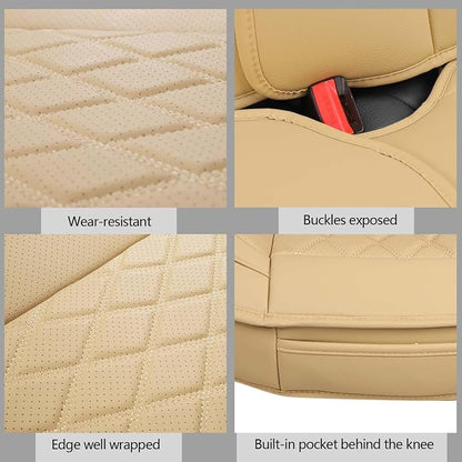 MIROZO Seat Covers Full Set, Leather Car Seat Covers Breathable Car Seat Protector Waterproof Automotive Seat Covers Non Slip Front & Rear Seat Cover Universal Fit for Most Sedan Truck and SUV (Beige)