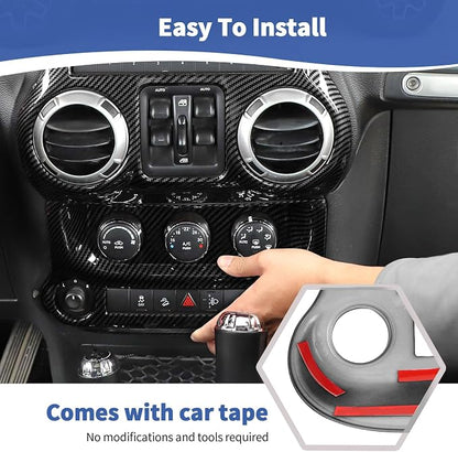 RT-TCZ for Jeep JK Black Carbon Fiber Dash Accents Radio A/C Controls Cover Trim for Jeep Wrangler JK JKU 2011-2017 ABS Interior Accessories 2pcs