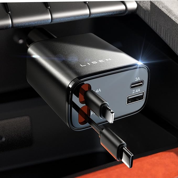 LISEN Retractable Car Charger [RV Power Adapters ] for iPhone 17 USB C Charger Fast Charging, Travel Essentials Gifts for Women Men, Early Today 2025