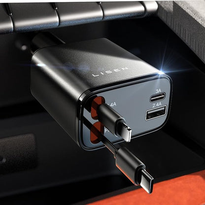 LISEN Retractable Car Charger [RV Power Adapters ] for iPhone 17 USB C Charger Fast Charging, Travel Essentials Gifts for Women Men, Early Today 2025
