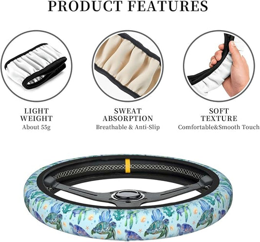 Sea Turtle Steering Wheel Cover Anti-Slip,Sweat Absorption Universal 15 inch Steering Wheel Covers Cute car Accessories for Men Women