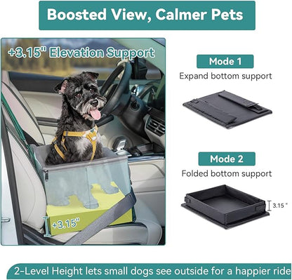 A4Pet Small Dog Car Seat for Small Dogs - Dog Booster Car Seat for Small Dogs Under 25, Portable Dog Crate for Car Seat with Patent Buckles, Clip-On Safety Leash, Pet Travel Carrier, Fits Most Cars