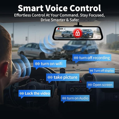 Mirror Dual Dash Camera,4K and 2.5K Dash Cam with Voice Control Rear View Mirror Camera and WiFi,GPS Dashcam for Cars with WDR Night Vision, G-Sensor, 24 Parking Monitor ABS (Include 64GB Card)
