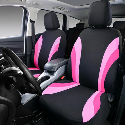 CAR PASS Line Rider Sporty Front Seat Covers,Pink Car Seat Covers Two Front Seats Only for Cute Women Girl, Airbag Compatible,Universal Fit Sedans,Cars,Vans,SUV,Truck(Black and Pink)
