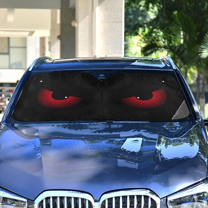 Scary Evil Red Eyes Car Windshield Sun Shade Foldable UV Ray Sun Visor Protector Sunshade to Keep Your Vehicle Cool (55" x 27.6")