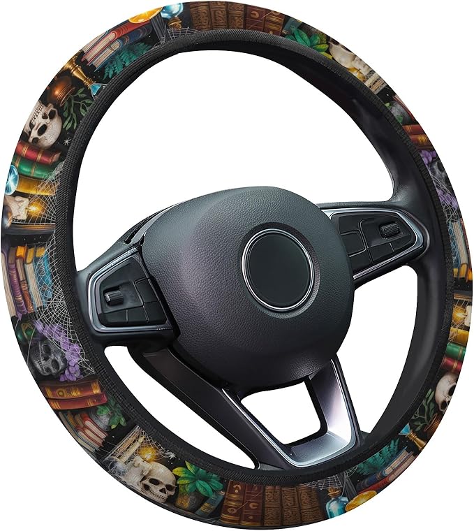 GENANY Reading Books Steering Wheel Cover, Non Slip Polyester Car Wheel Protector for Car SUV Truck, Universal 15 Inch