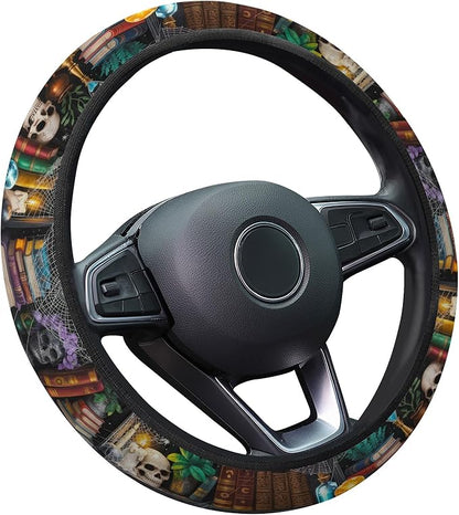 GENANY Reading Books Steering Wheel Cover, Non Slip Polyester Car Wheel Protector for Car SUV Truck, Universal 15 Inch