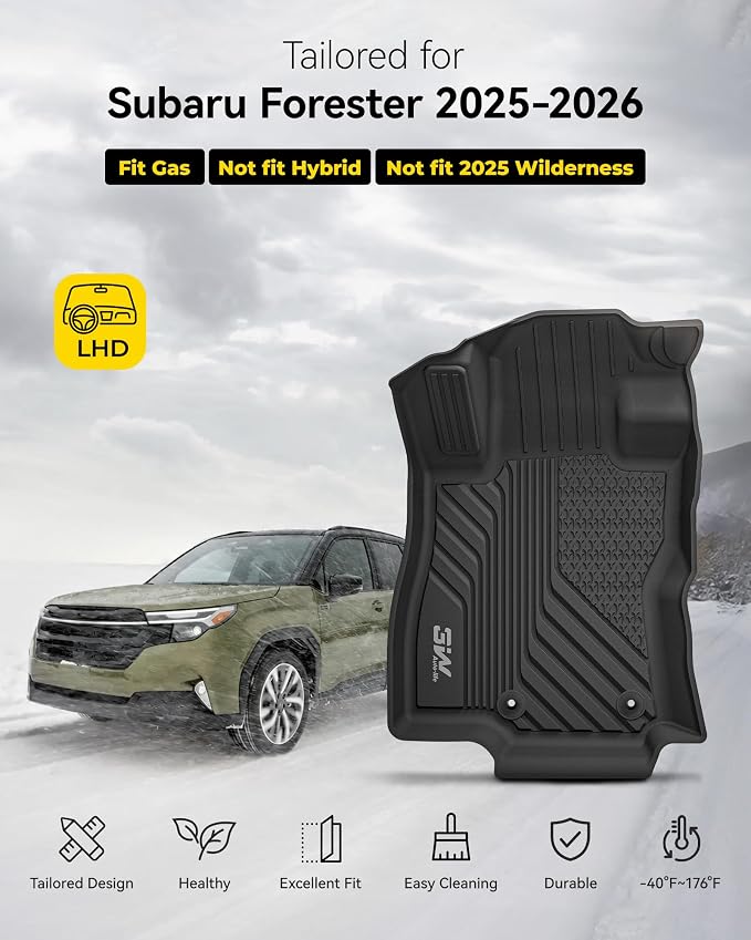 3W Floor Mats & Cargo Liner for 2025-2026 Subaru Forester (Not Fit Hybrid & Wilderness), TPE All Weather Floor Mats Custom Fit 2025-2026 Forester Full Set Anti-Slip Heavy Duty Accessorious, Black