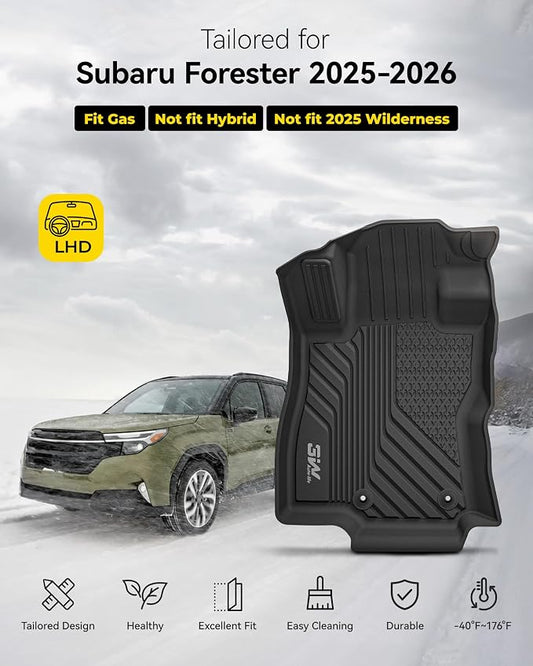 3W Floor Mats & Cargo Liner for 2025-2026 Subaru Forester (Not Fit Hybrid & Wilderness), TPE All Weather Floor Mats Custom Fit 2025-2026 Forester Full Set Anti-Slip Heavy Duty Accessorious, Black