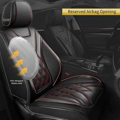 Car Seat Covers Compatible with Hyundai Ioniq 2017-2026 - Waterproof & Breathable Luxury Leather All-Weather Seat Cushions Protectors, Airbag Compatible, Only 2 Front seat Covers (Redline)