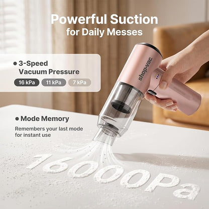 Shop-Vac S4 Handheld Car Vacuum Cleaner Cordless, 16000Pa 3-in-1 Mini Hand Vacuum & Air Duster with Brushless Motor, Multi-Nozzles, Rechargeable, for Car, Office, and Home Detail Cleaning (Champagne)