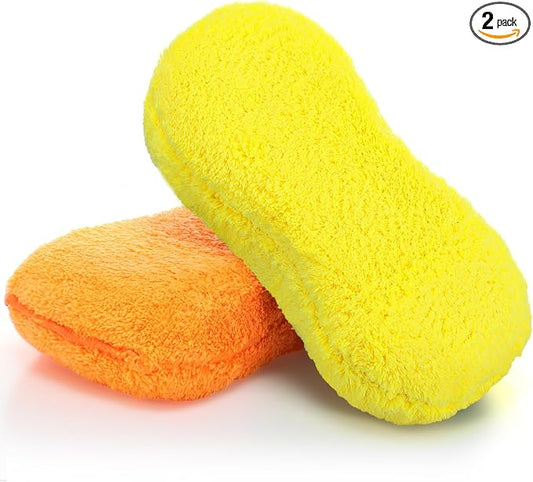 Tanlade 2 Pcs Large Car Wash Sponge for Cleaning, The Microfiber Sponges for Car Washing Supplies, Trucks and Motorcycles (Orange,Yellow)