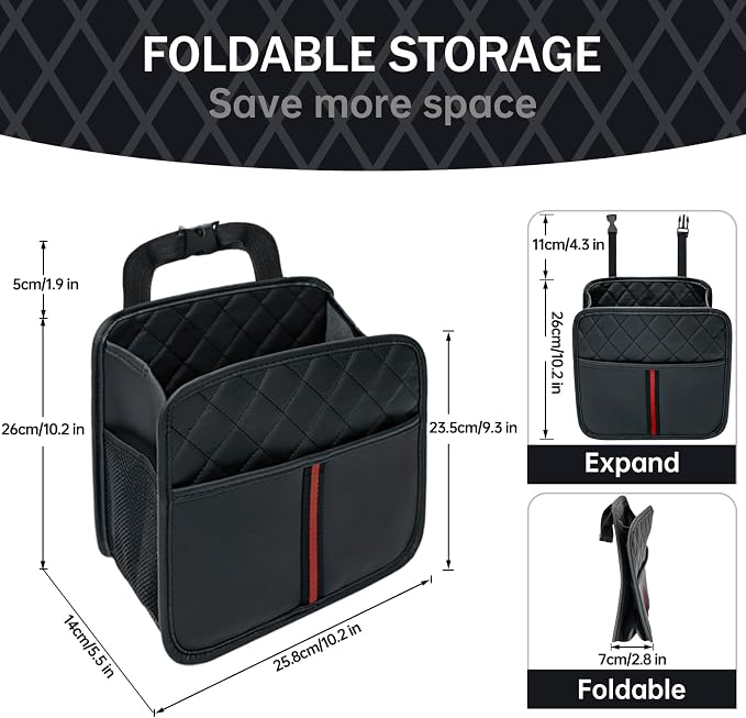 Car Seat Back Organizer, 1 Pack Multifunctional car organizers and storage with Cup Holders, Car Trash Can, Back of Seat Car Organizer for Kids & Adults, Universal for Most Cars, Black