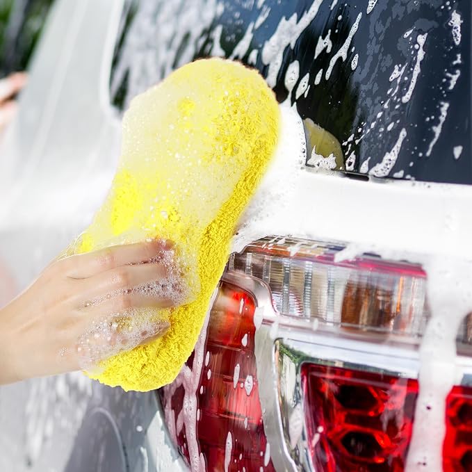Tanlade 2 Pcs Large Car Wash Sponge for Cleaning, The Microfiber Sponges for Car Washing Supplies, Trucks and Motorcycles (Blue,Yellow)