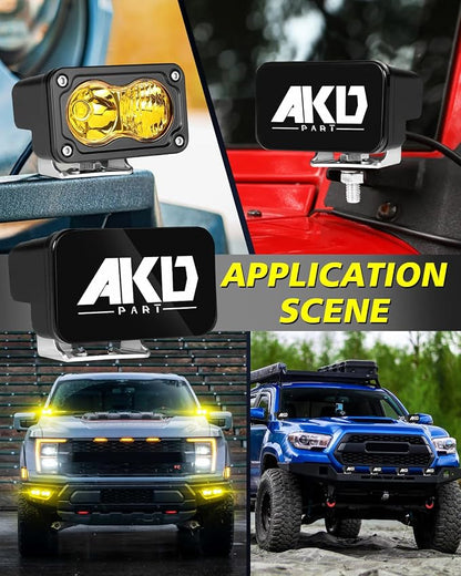 Yellow LED Pods with Wiring Harness & Black Covers 3" 40W CREE LED Ditch Lights Spot Flood Combo Fog Lights Yellow Chase Head Light for Trucks Motorcycle SUV UTV ATV Dirt Bike