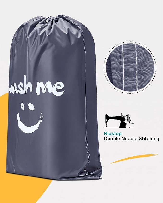 HOMEST 2 Pack XL Wash Me Travel Laundry Bag, Dirty Clothes Organizer, Large Enough to Hold 4 Loads of Laundry, Easy Fit a Laundry Hamper or Basket, Grey