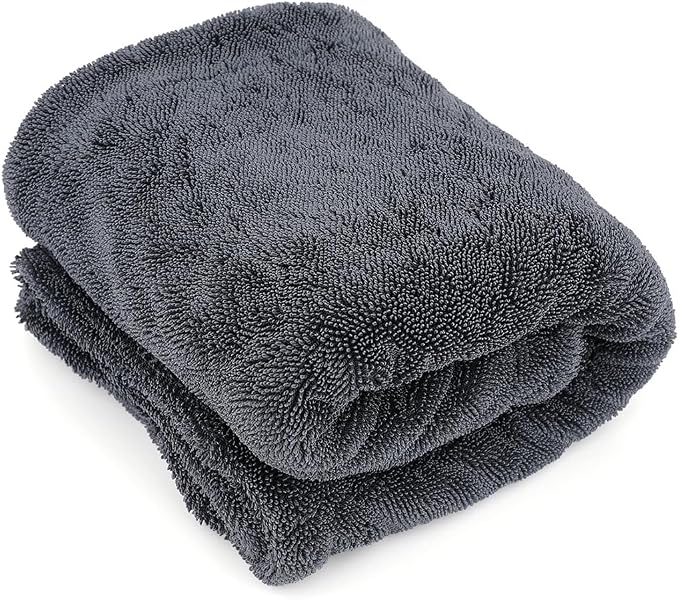 1200GSM Microfiber Car Drying Towel, Double-Twist Loop, Ultra-Absorbent, Quick-Dry, Lint- & Streak-Free, Scratch-Safe, for Car Wash & Detailing (1 Pack) (Dark Grey, 16" x 16")