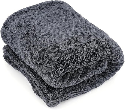 1200GSM Microfiber Car Drying Towel, Double-Twist Loop, Ultra-Absorbent, Quick-Dry, Lint- & Streak-Free, Scratch-Safe, for Car Wash & Detailing (1 Pack) (Dark Grey, 16" x 16")