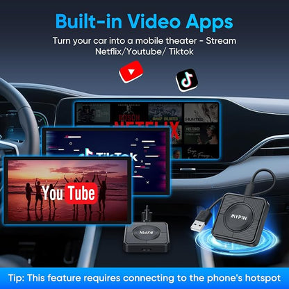 Upgraded Wireless CarPlay Adapter, 3-in-1 Wireless Carplay & Android Auto& Video Adapter, Support Netflix YouTube Support TF Card, Plug & Play, USB Type C, USB Type A Compatible with iPhone & Android