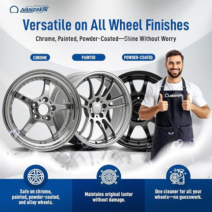 Nanoskin Non Acid Professional Wheel & Tire Cleaner 1 Gallon – Works with Brush | Car Wash Cleaning Spray for Detailing | Removes Brake Dust, Oil, Dirt, Light Corrosion