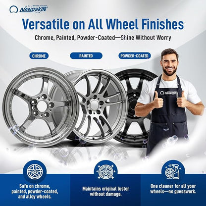 Nanoskin NON ACID Professional Wheel & Tire Cleaner 16 oz – Works with Tire Brush | Car Wash Cleaning Spray for Car Detailing | Removes Brake Dust, Oil, Dirt, Light Corrosion