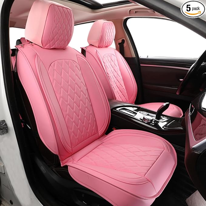 MIROZO Seat Covers Full Set Pink, Leather Car Seat Covers Waterproof Automotive Seat Covers Universal Car Seat Protector Seat Cover Set Vehicle Cushion Cover for Sedan, Truck and SUV (Full Set, Pink)