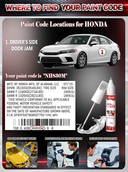 NH-830M Lunar Silver Metallic Car Touch Up Paint for Honda, Color Accurate Two-In-One Car Paint Scratch Repair Pen, Professional Scratch Remover for Vehicles Chips and Nicks Scuff