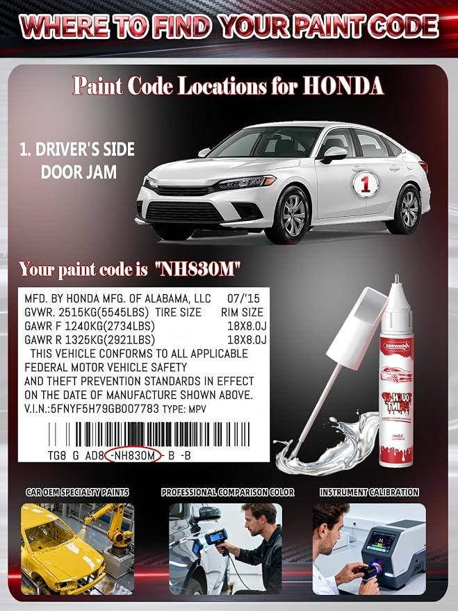NH-904M Meteorite Gray Metallic Car Touch Up Paint for Honda, Color Accurate Two-In-One Car Paint Scratch Repair Pen, Professional Scratch Remover for Vehicles Chips and Nicks Scuff