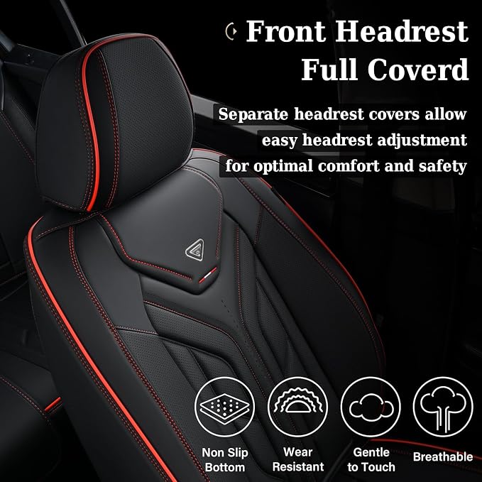 Coverado Front Car Seat Covers, 2Pcs Leather Seat Covers for Cars, Car Seat Protector Front Seats Only Auto Car Accessories Fit for Most Sedans SUV Pick-up Truck(Black&Red)
